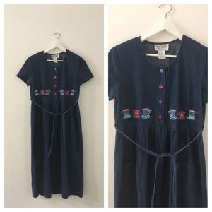 Vintage embroidered denim midi dress